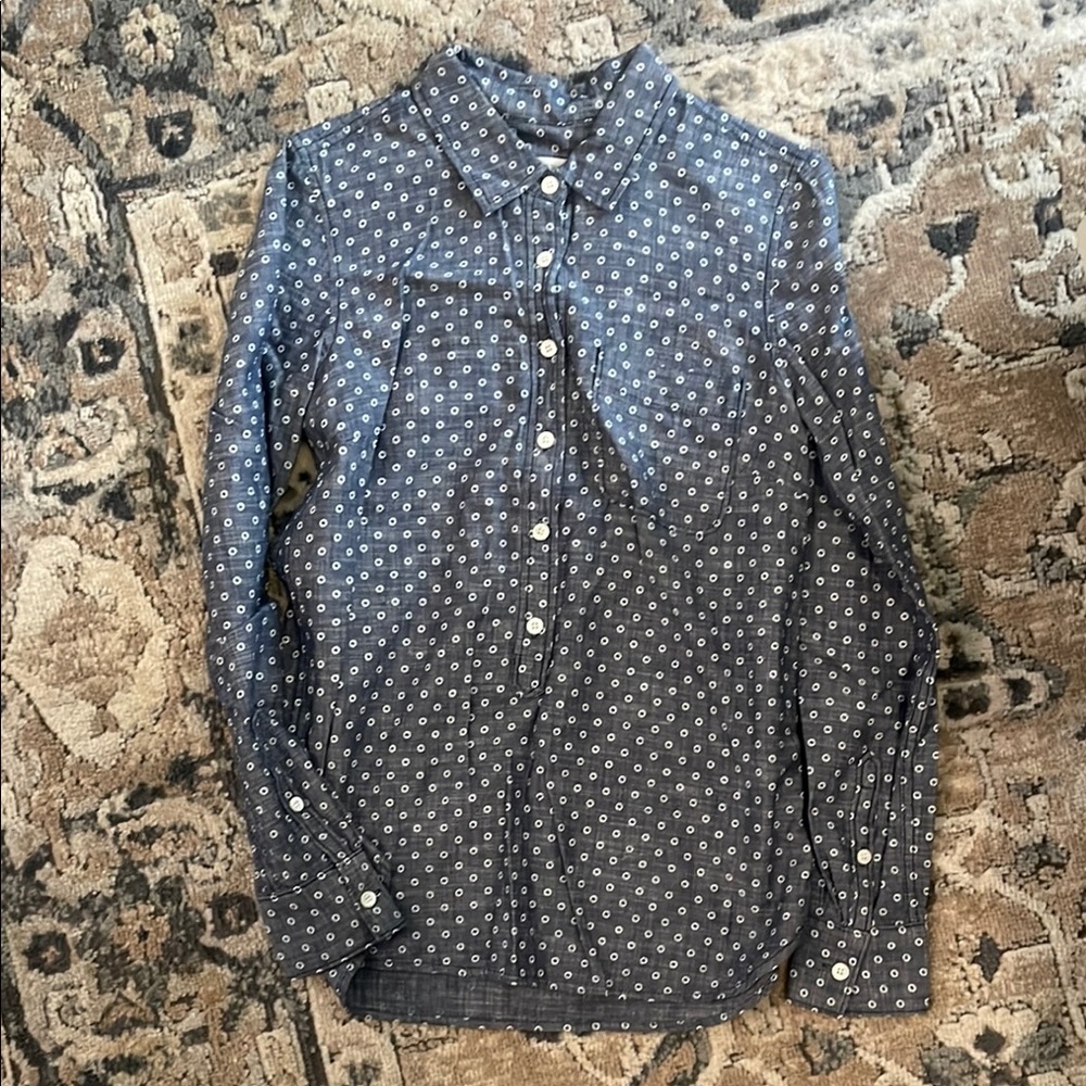 J. Crew Blue Button Down Shirt with Polka Dots